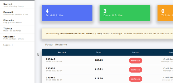 Accesarea facturii din cont