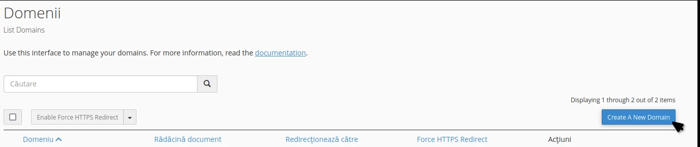 Domenii de completare cPanel