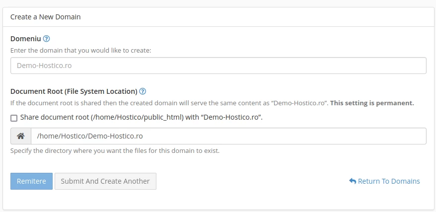 Creare domeniu de completare